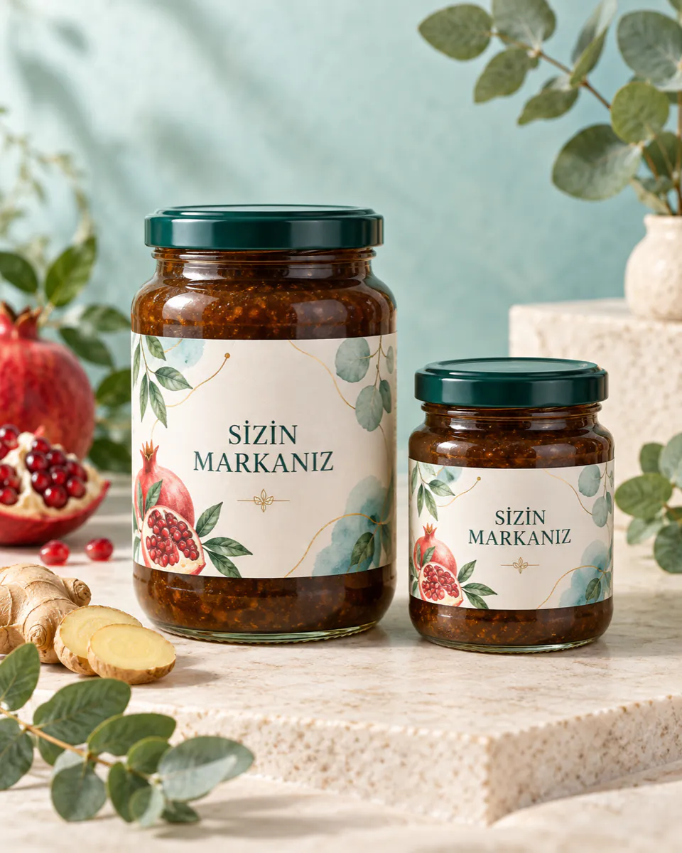 Sizin Markanız etiketli bitkisel macun kavanozu örnek ambalajı